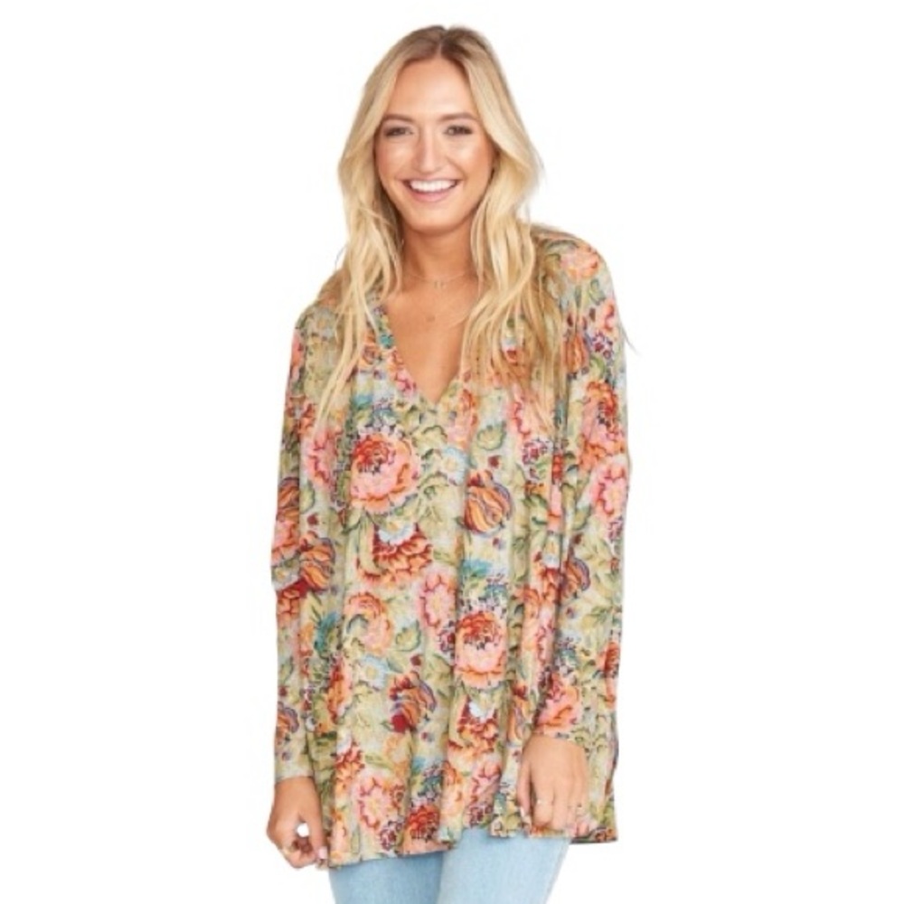 Show Me Your MuMu Skylar Slouch Top - Medium - Rose Floral Tunic Boho